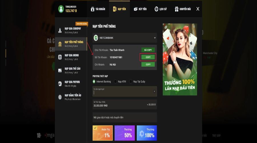 Cách thức nạp rút tại 11Bet vô cùng thuận tiện